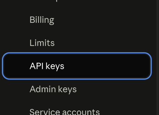 API Keys Left Nav