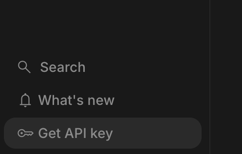 Get API Key from Left Nav