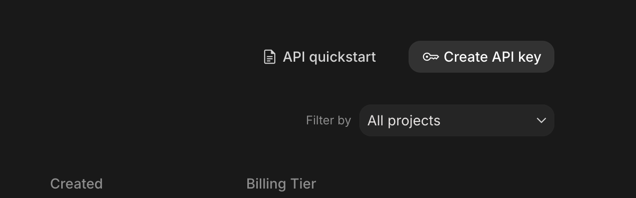 Create API Key Button