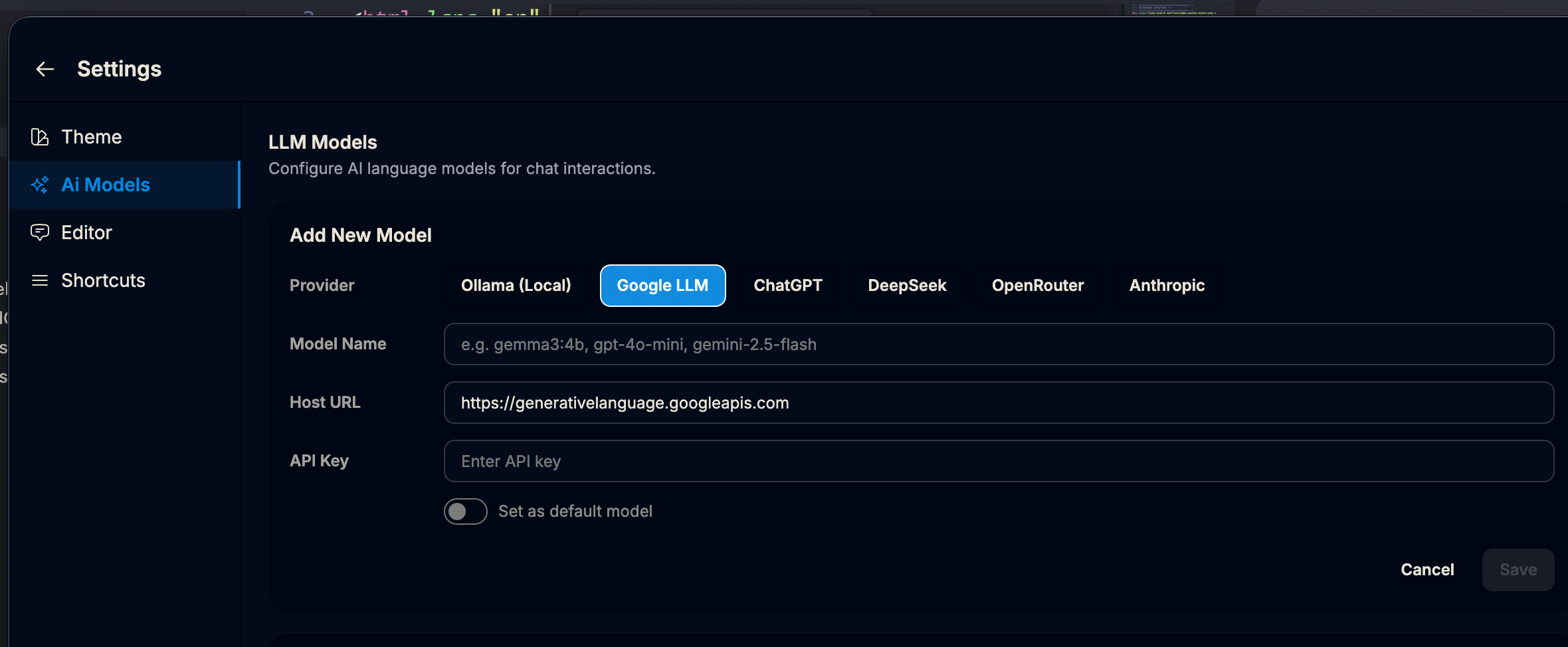 Dhwani App LLM Settings