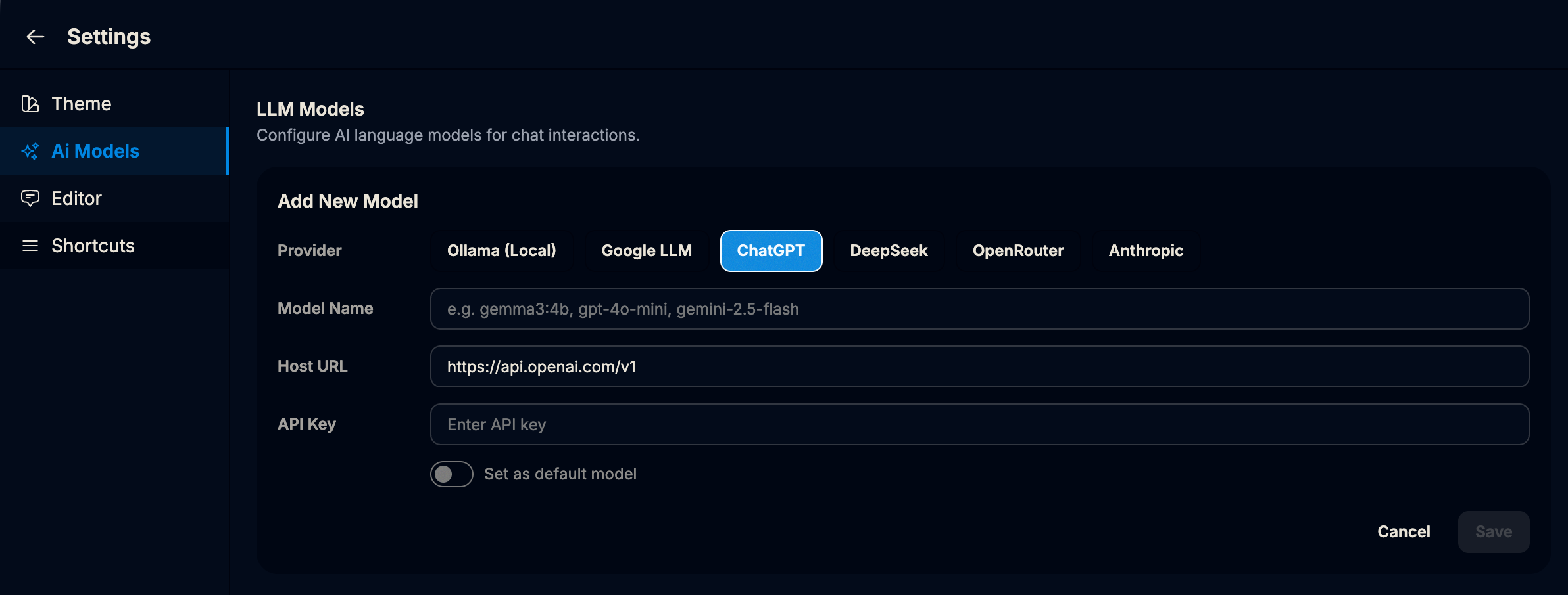Dhwani App LLM Settings
