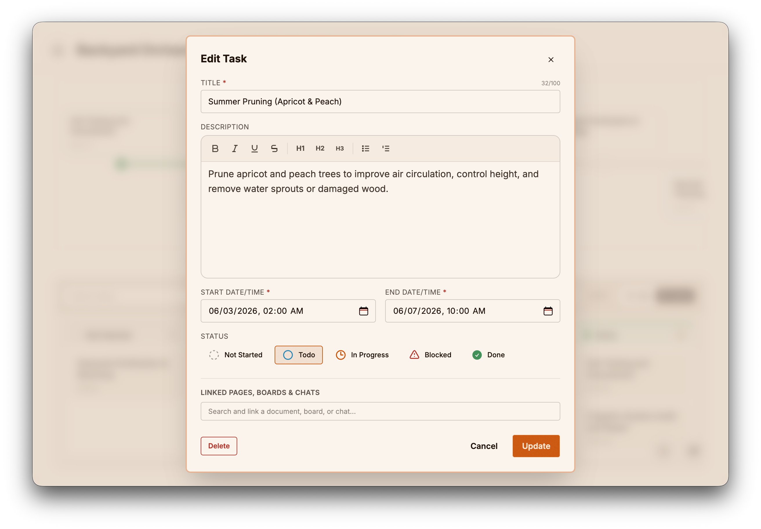 Task Details Configuration Dialog